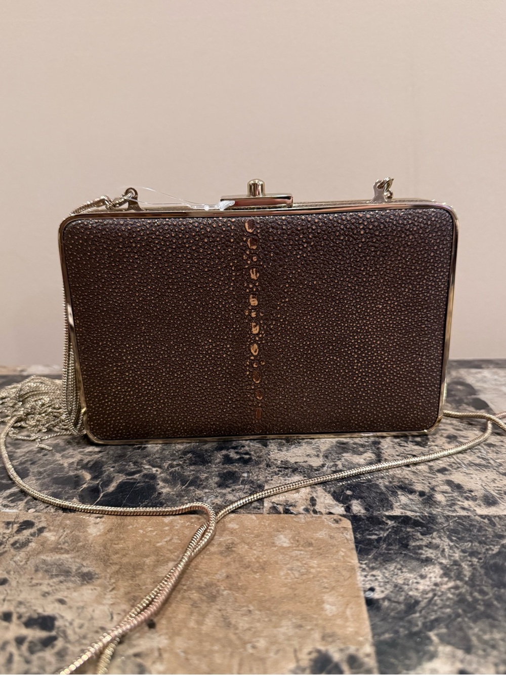 Henri Bendel Stingray-Embossed Box Clutch/ Crossbody RARE - Picture 7 of 16